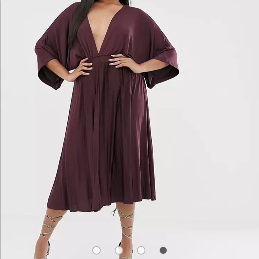Pleated Slinky Kimono Midi Dress